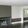 Living Room - painted fireplace surround, ebonized oak bookcases